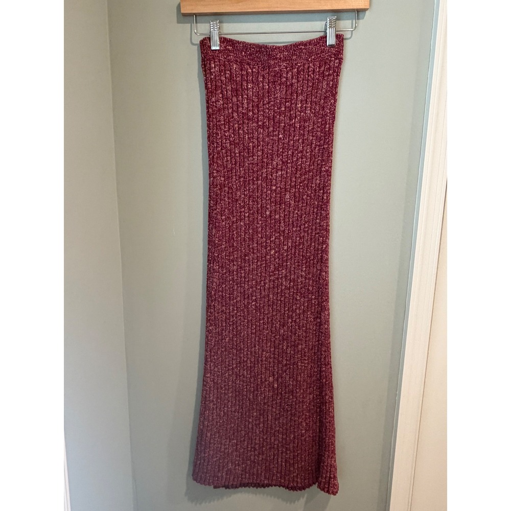Free People Ribbed Knit Maxi Skirt Burgundy Marl Cotton Blend Size S New - Picture 7 of 9